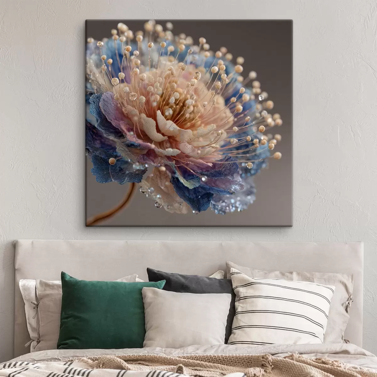 Glezna Perlamutra zieds ar rasas pilieniem, persiku un zilu ziedlapiņu s45911