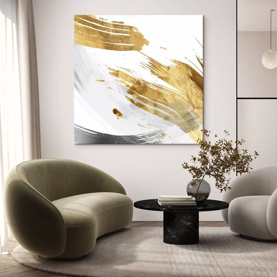Glezna Dinamiski triepieni balta un dzeltena-pelēka toņos s45866