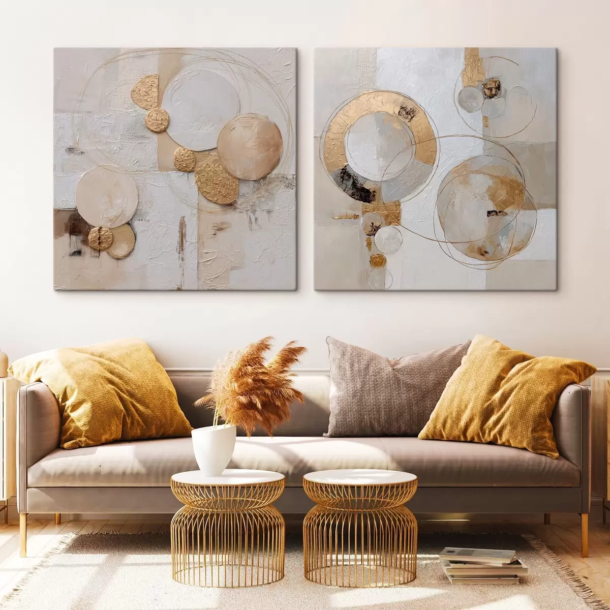 Glezna Teksturēta glezna ar smilškrāsas un baltām formām m00741