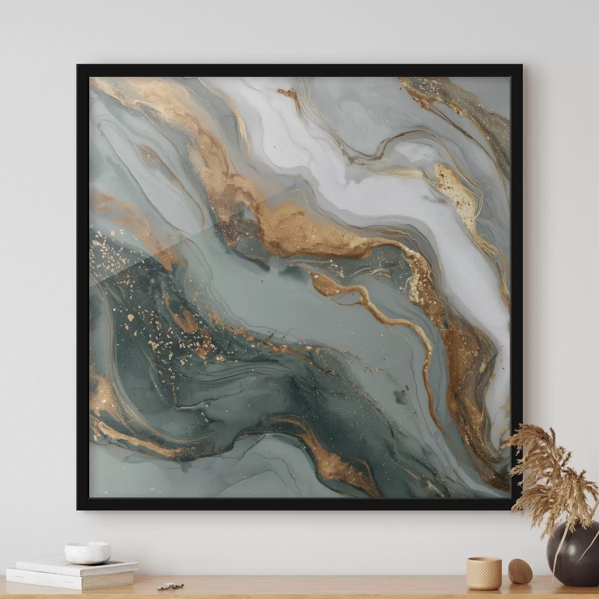 Plakāts Abstrakcija ar tumši zaļām un pelēkām svītriņām f45858