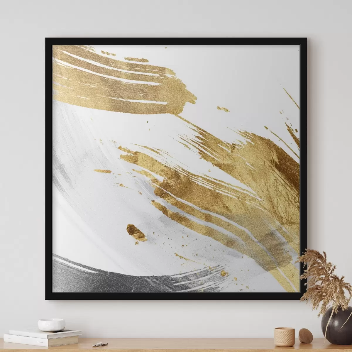 Plakāts Dinamiski triepieni balta un dzeltena-pelēka toņos f45866