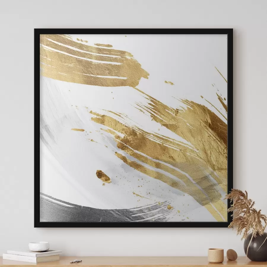 Fototapetes Dinamiski triepieni balta un dzeltena-pelēka toņos f45866