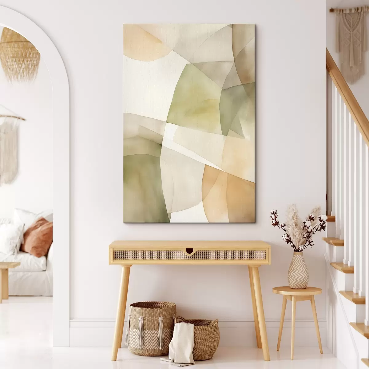 Glezna Abstraktas akvareļa tekstūras ģeometriskas formas zaļā, brūnā un smilškrāsā s45928