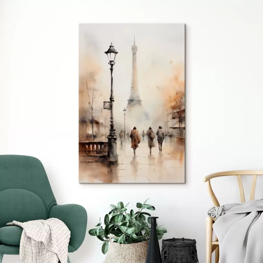 Glezna Lietaina rudens diena Parīzē ar Eifeļa torni fonā un vintage ielu laternām s45931