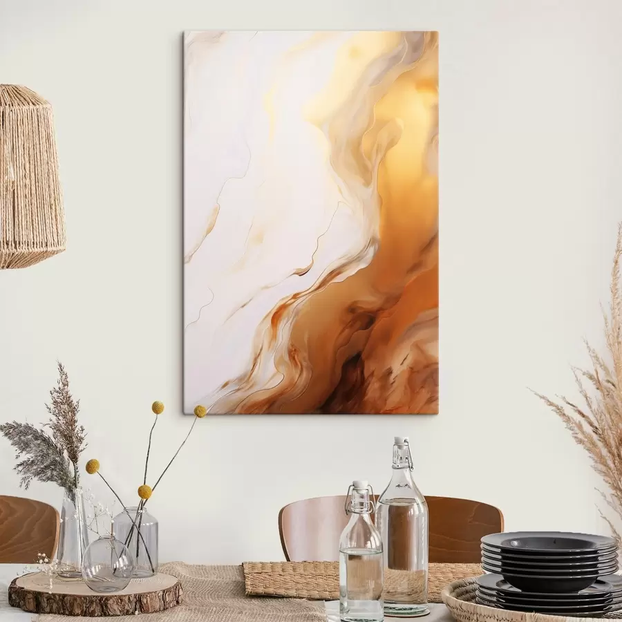 Glezna Abstraktā glezniecība ar balto un oranžo krāsu imitāciju, plūstoša māksla ar viļņotām līnijām, modernā māksla s45939