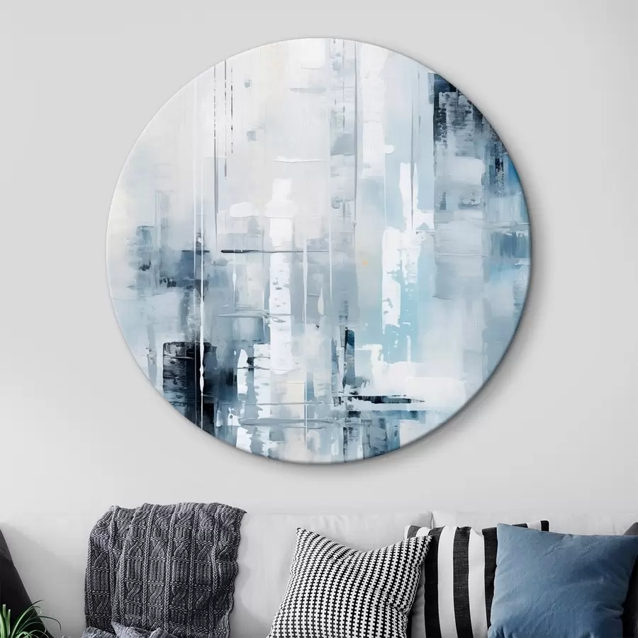 Glezna Abstrakta glezna, kurā izmantotas zilas, pelēkas un baltas krāsas, vertikālas līnijas un ģeometriskas formas r45927