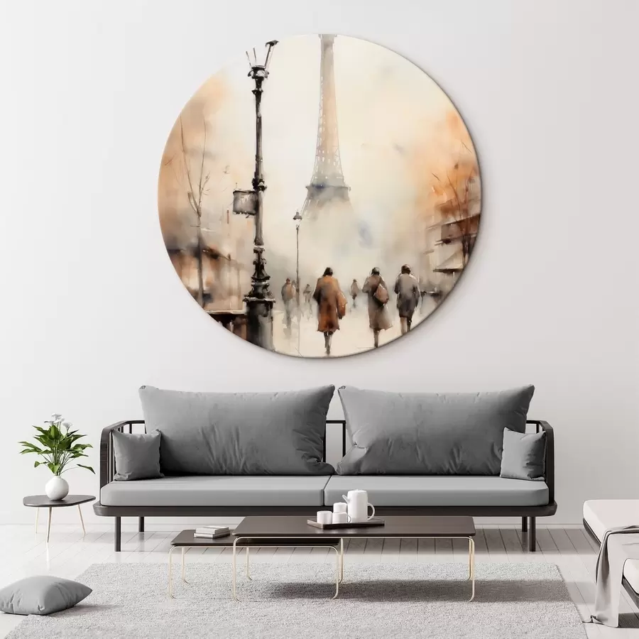 Glezna Lietaina rudens diena Parīzē ar Eifeļa torni fonā un vintage ielu laternām r45931