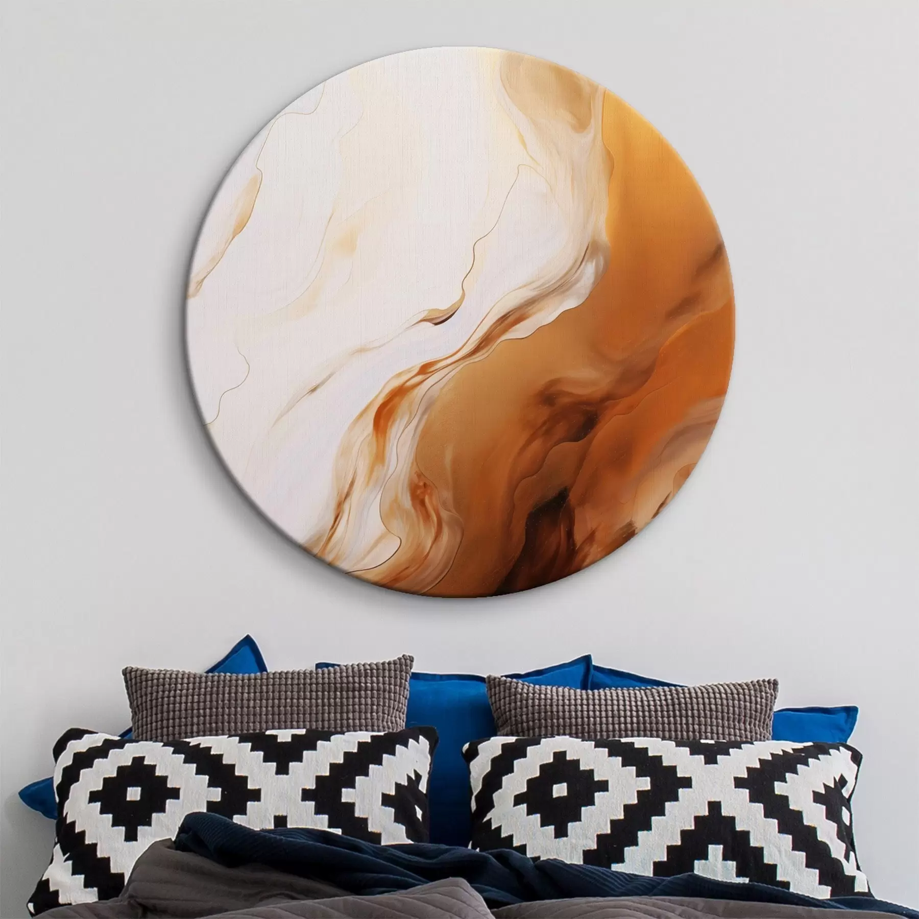 Glezna Abstraktā glezniecība ar balto un oranžo krāsu imitāciju, plūstoša māksla ar viļņotām līnijām, modernā māksla r45939