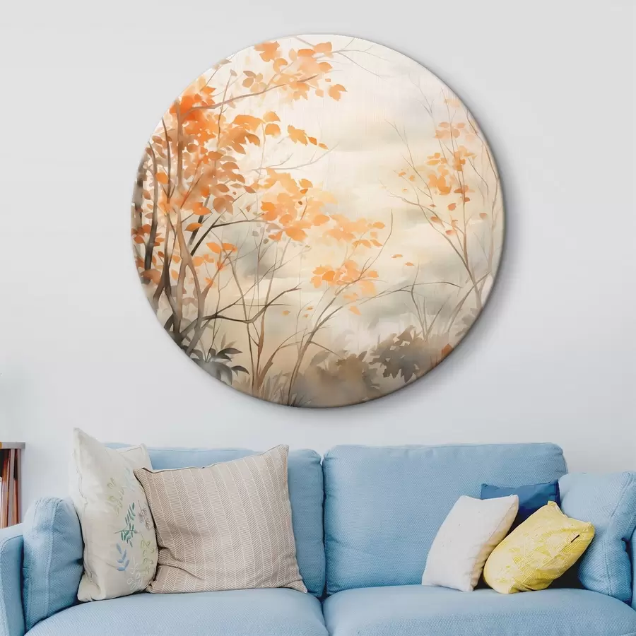 Glezna Rudens koki ar oranžām lapām un zariem, maigs akvareļu stils, delikāti otas triepieni r45941