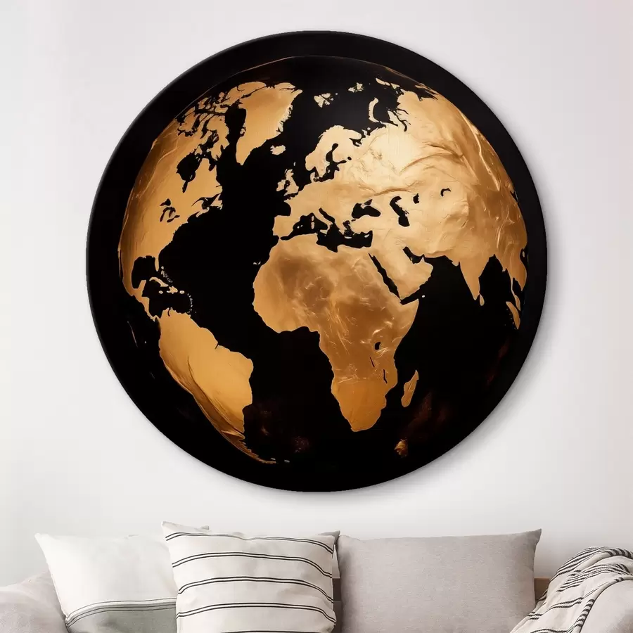 Glezna Dzeltena teksturēta abstrakta zemeslode, planēta uz melna fona, moderna minimālisma māksla r45942