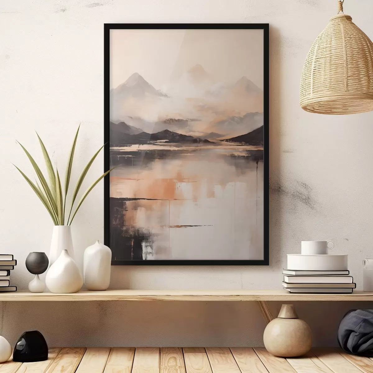 Plakāts Ainavas teksturēta glezna, kas imitē kalnus un ezeru f45950