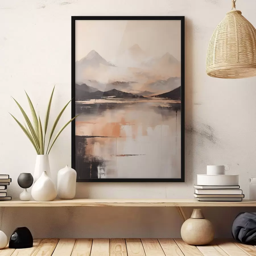 Fototapetes Ainavas teksturēta glezna, kas imitē kalnus un ezeru f45950