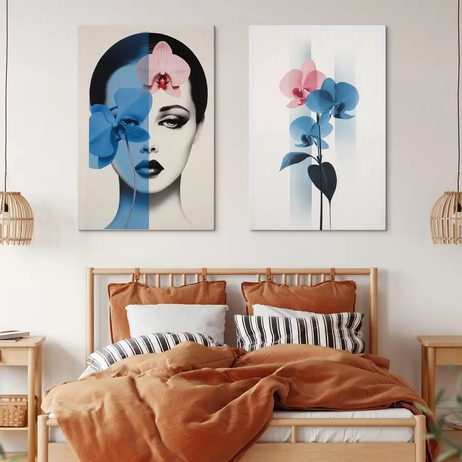 Glezna Abstrakts mākslas portrets sievietei ar orhidejām m00818