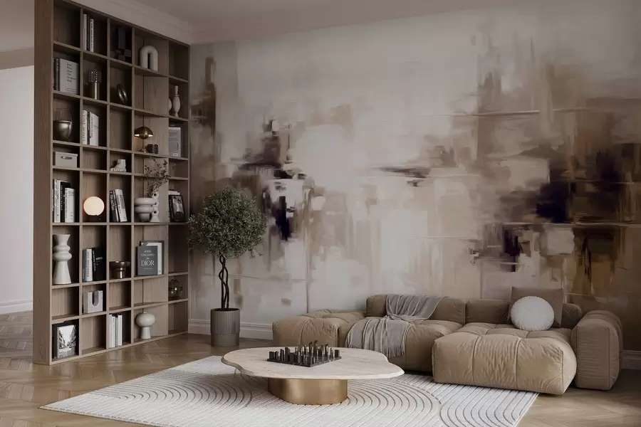 Fototapetes Abstrakta faktūru ainavas glezna ar brūniem un baltiem triepieniem, modernā stilā w09422v1