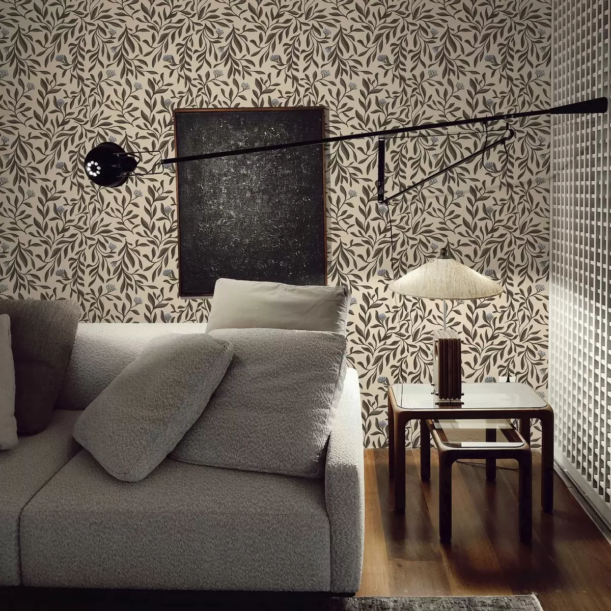 Tapetes Šokolādes zari ar zilajām ogām uz siltā fona a00615