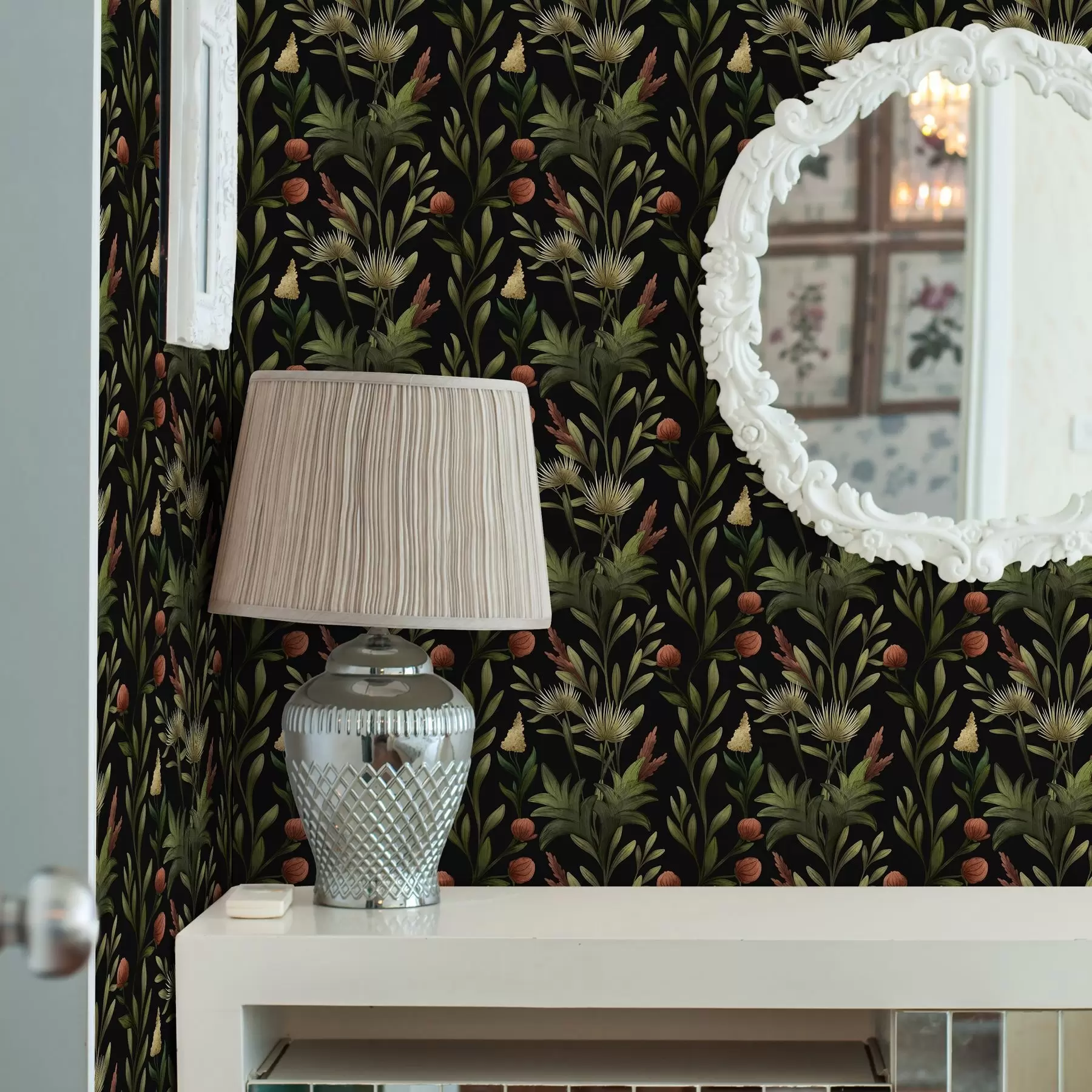 Fototapetes Augstas zāles un ziedi uz melna, detalizēta apdruka a00620