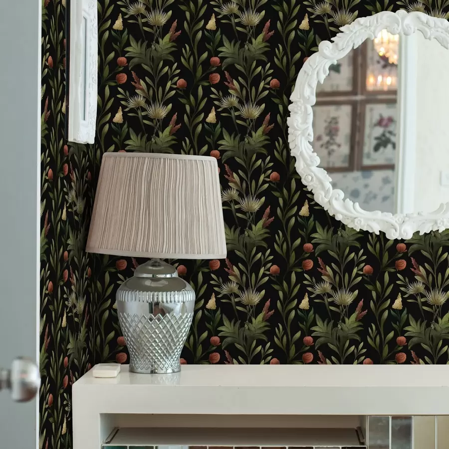 Fototapetes Augstas zāles un ziedi uz melna, detalizēta apdruka a00620