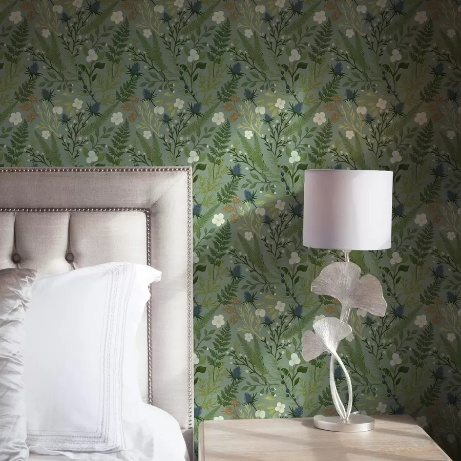 Fototapetes Meža garšaugi, cigoriņi un ogas uz piparmētru fona a00621v1