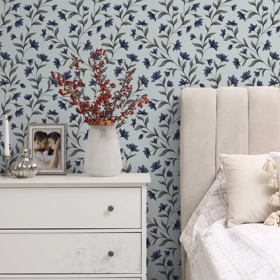 Fototapetes Zilās zvaniņas uz gaiši zila fona a00622v3