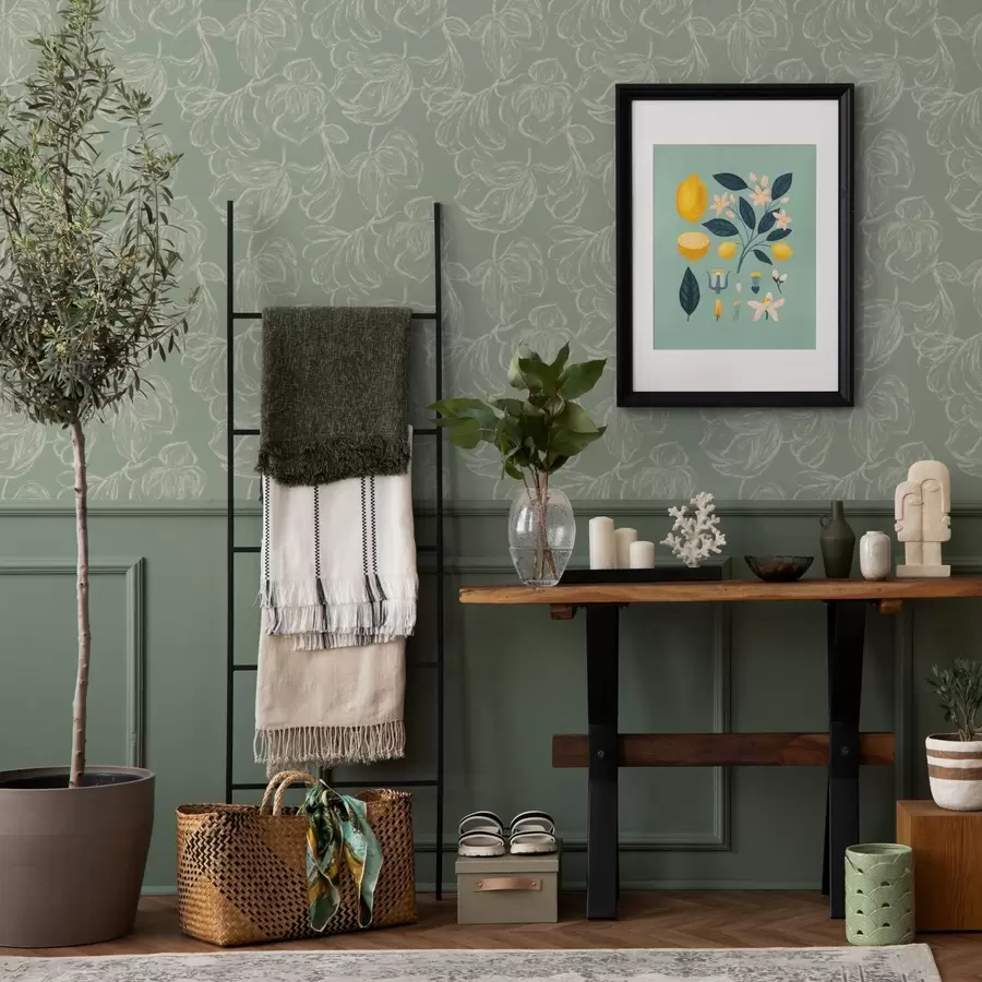 Fototapetes Lineāri lieli ziedi, krīta triepieni uz salvijas fona a00625v1