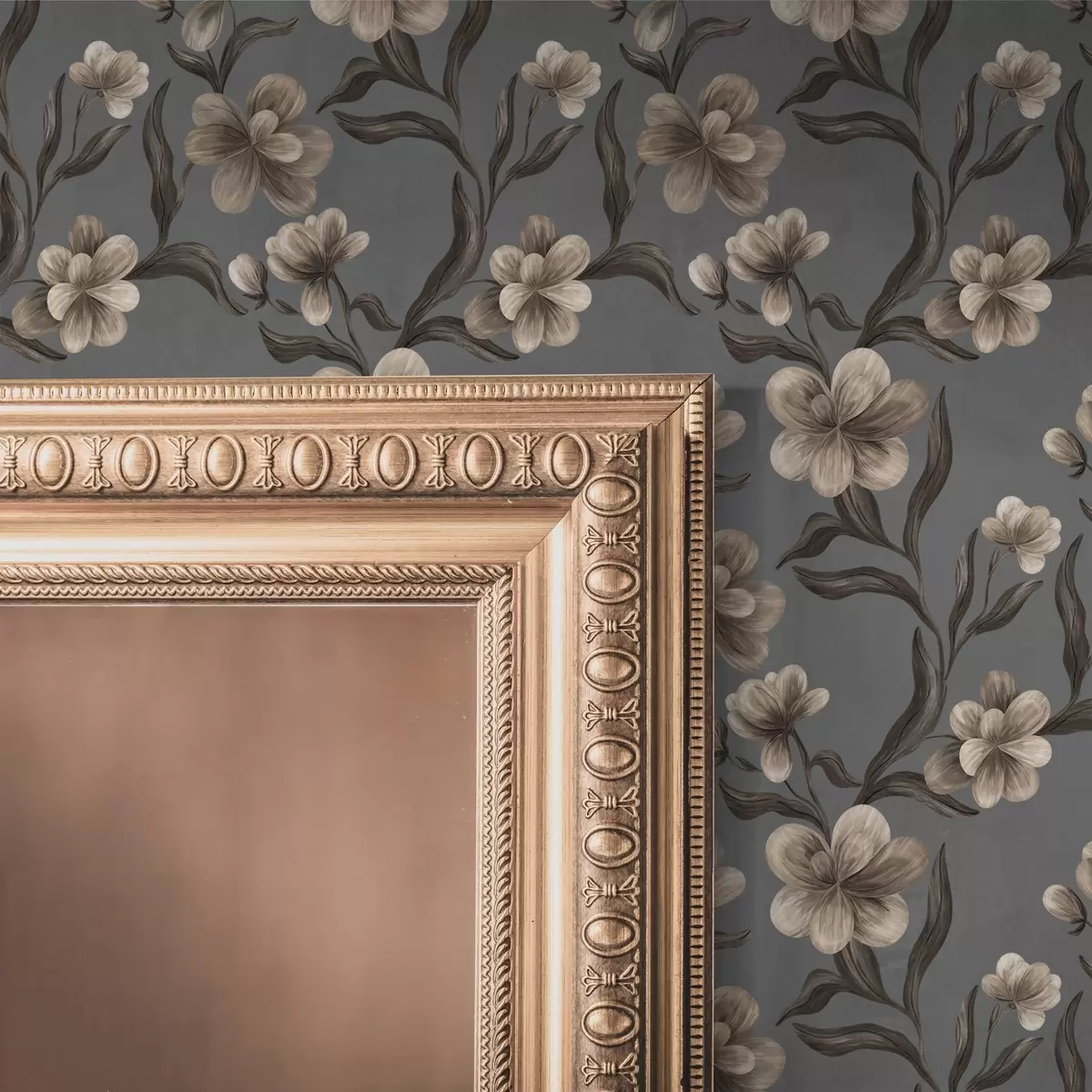 Tapetes Bēša krāsas ziedi uz grafīta pelēka fona a00626v4