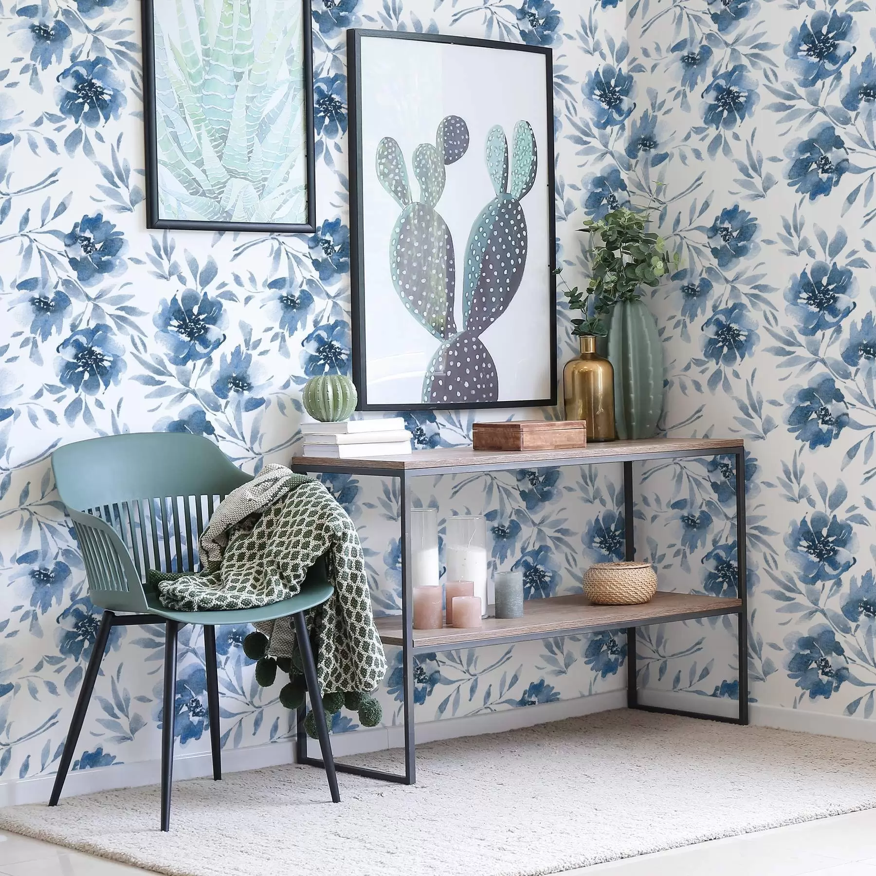 Fototapetes Akvareļa indigo peonijas uz balta fona a00641