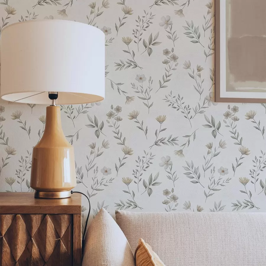 Fototapetes Mazie akvareļu zariņi un ziedi uz gaiša fona a00665