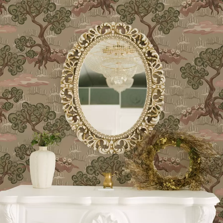 Fototapetes Austrumu ainava ar kaprīziem kokiem uz smilšaina fona a00715