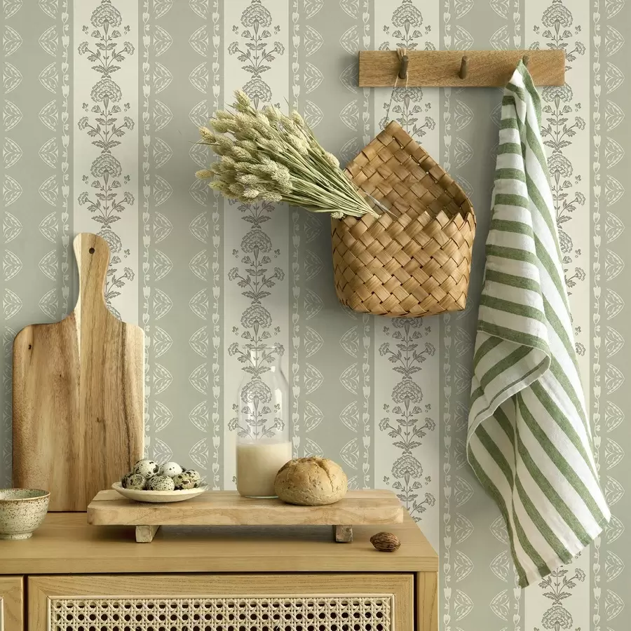 Fototapetes Svītrains ornamentiņš ar ziedu kolonnām salvijas toņos a00719