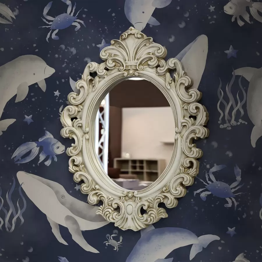 Fototapetes Jūras vaļi, delfīni un krabji uz tumši zila fona a00720