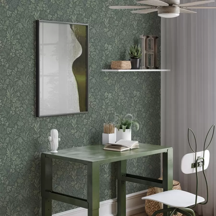 Fototapetes Smaragda zaļas zāles un ogas, smalks botānisks raksts a00740