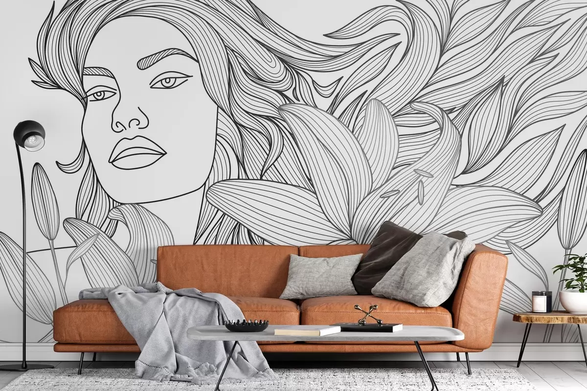 Fototapetes Meitenes portrets liliju ziedos w04689