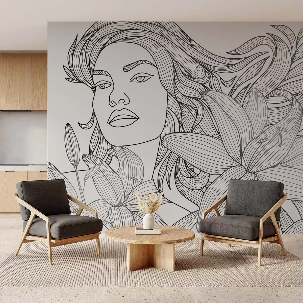 Fototapetes Meitenes portrets liliju ziedos w04689