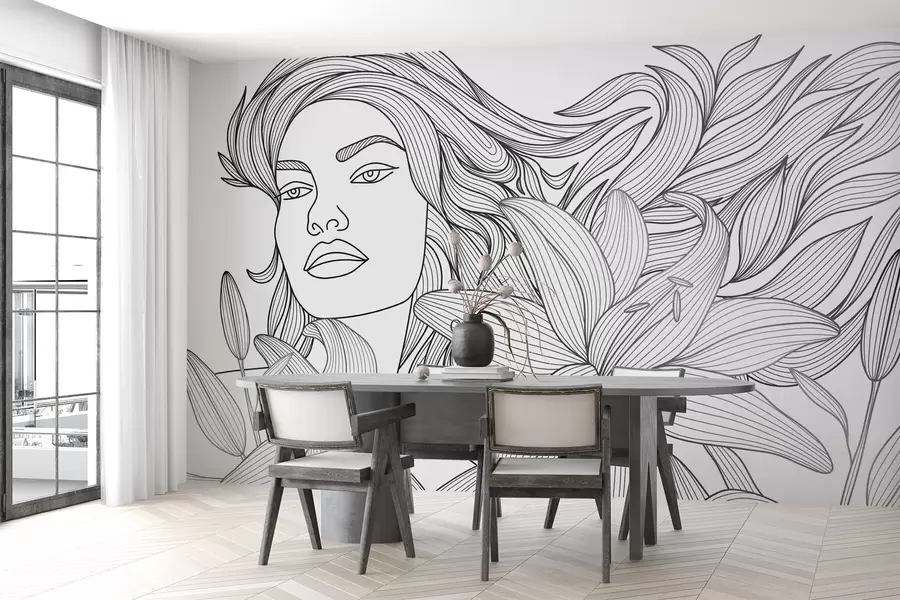 Fototapetes Meitenes portrets liliju ziedos w04689