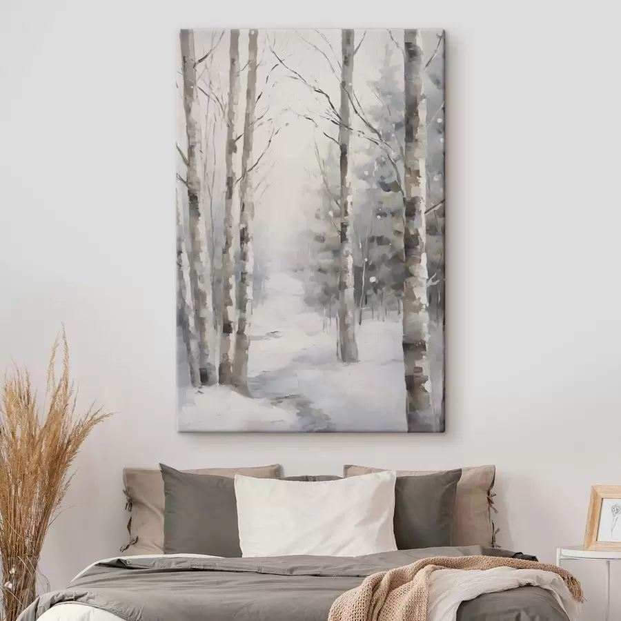 Glezna Bērzu koki ziemas mežā s46129