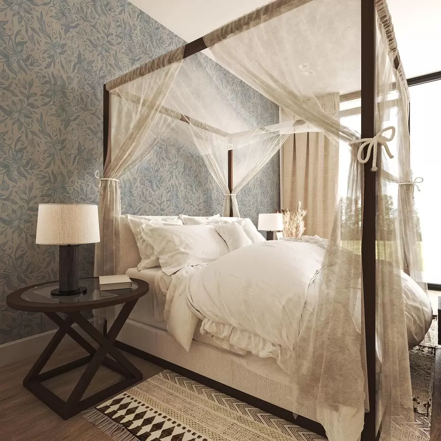 Fototapetes Zils lineārs ziedu raksts uz siltā smilškrāsā fona a00630v2