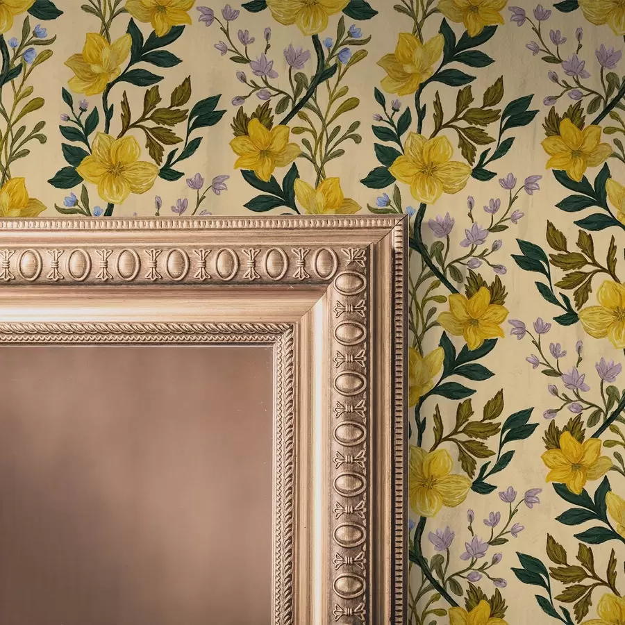 Fototapetes Dzeltenas puķes vertikālās vītnēs uz krēmkrāsas fona a00632