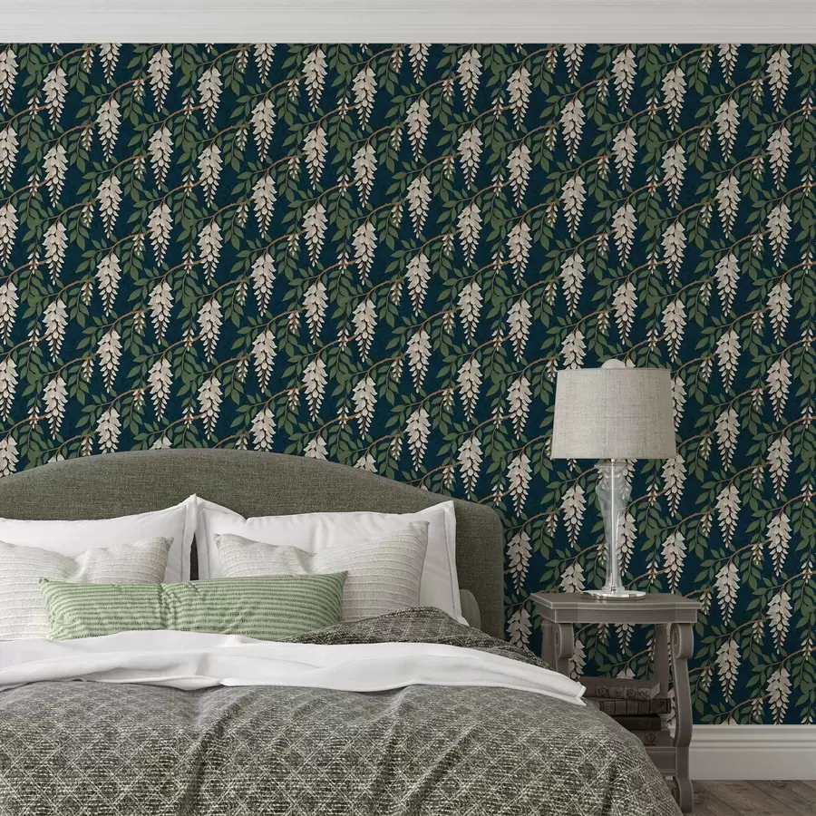 Fototapetes Ziloņkaula vīte uz tumši zaļgani zilgana fona a00694v1