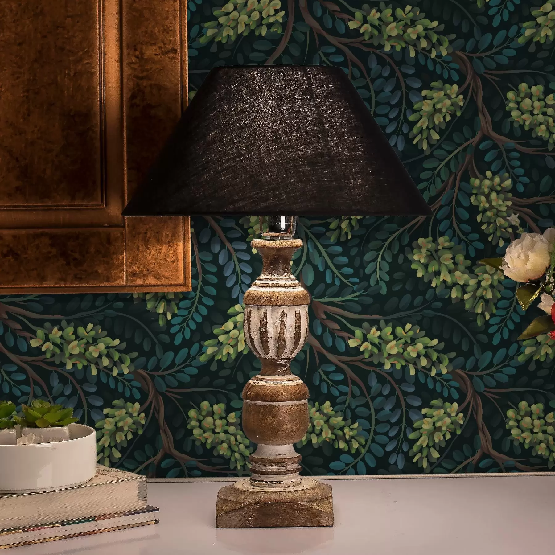 Fototapetes Zari ar zaļganiem ziedkopām uz tumša fona a00786