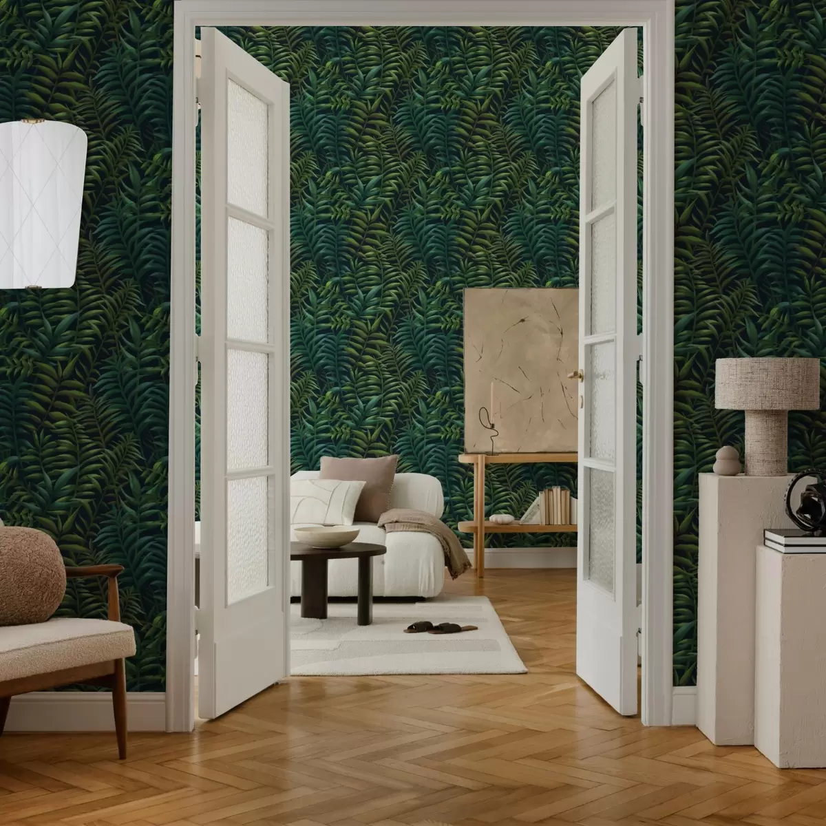 Tapetes Tumšas tropu lapas uz tumša fona a00794