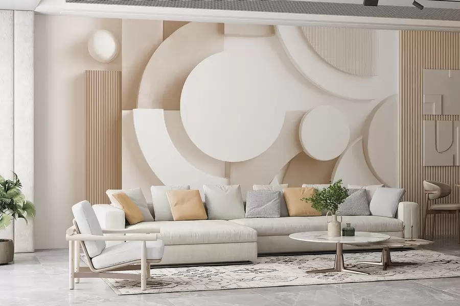 Fototapetes Mūsdienīga apjoma abstrakcija smilškrāsas toņos w09441v1