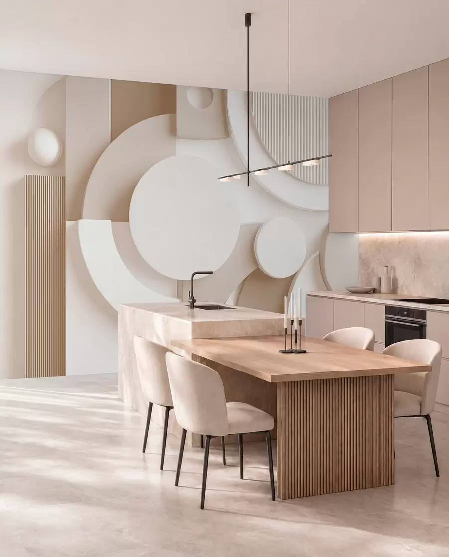 Fototapetes Mūsdienīga apjoma abstrakcija smilškrāsas toņos w09441v1