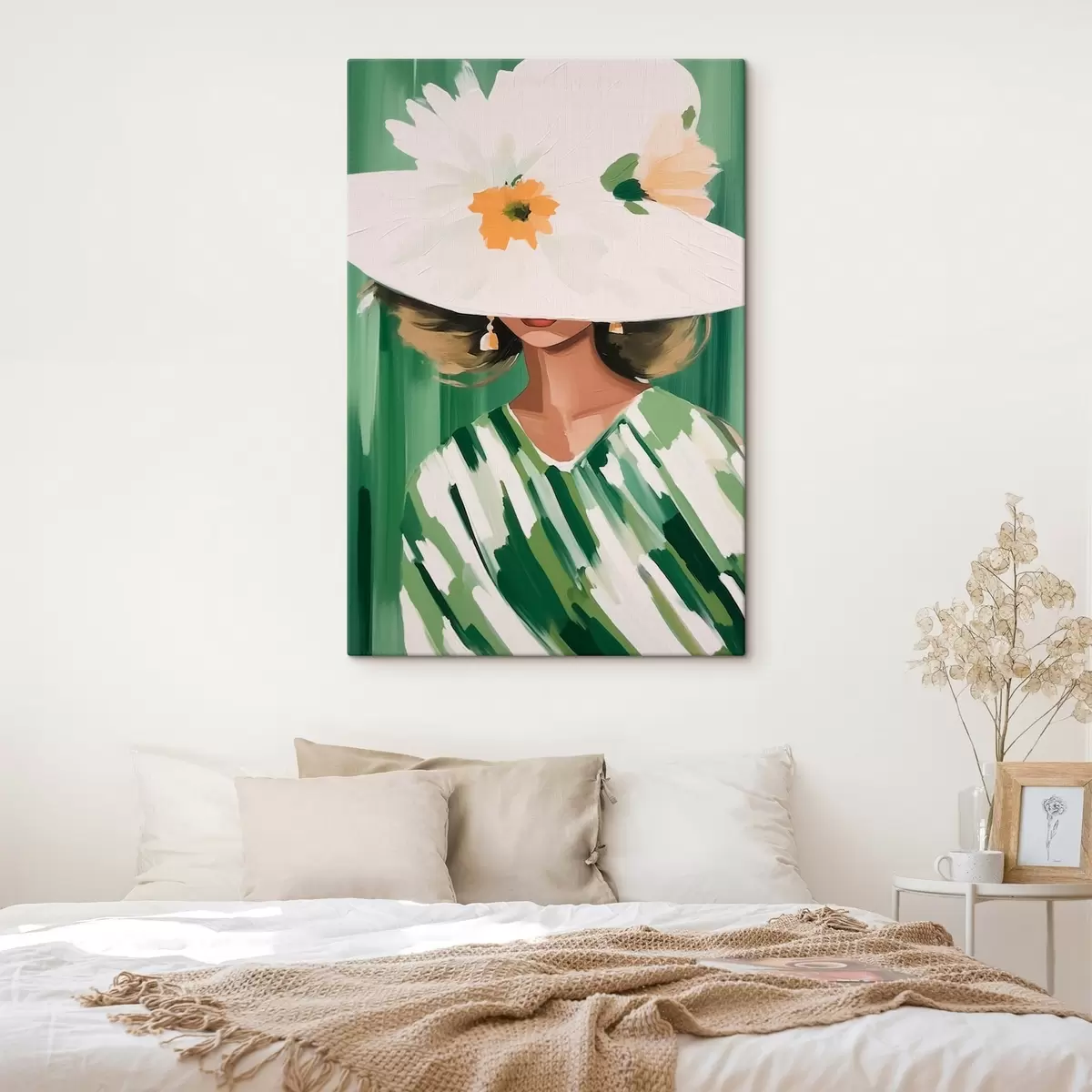 Glezna Sieviete ar cepuri un ziediem s46240