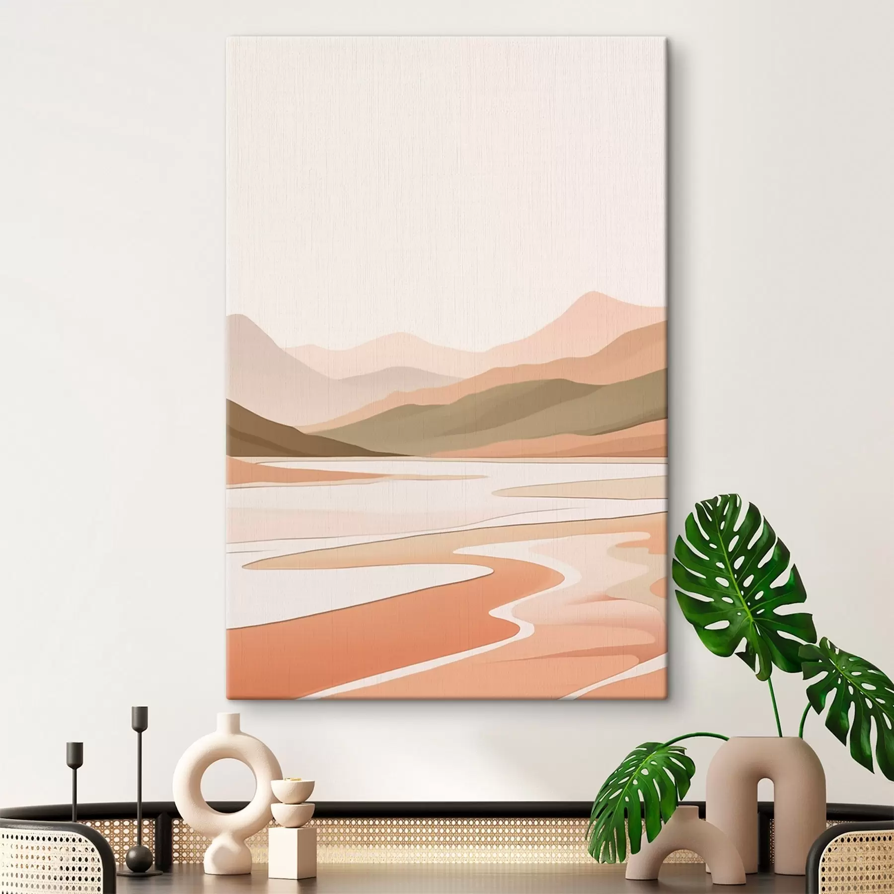 Glezna Abstrakts ainavas ar kalniem un upi s46249