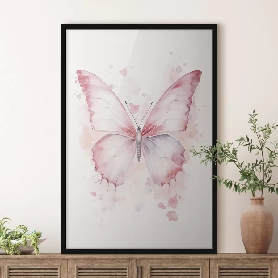 Fototapetes Rozā tauriņš, akvareļu tehnika f46073