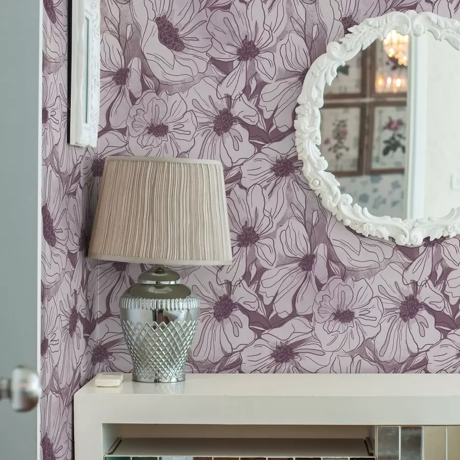 Fototapetes Lineāri ziedi vēsā ceriņrozā krāsu gamā a00636v1