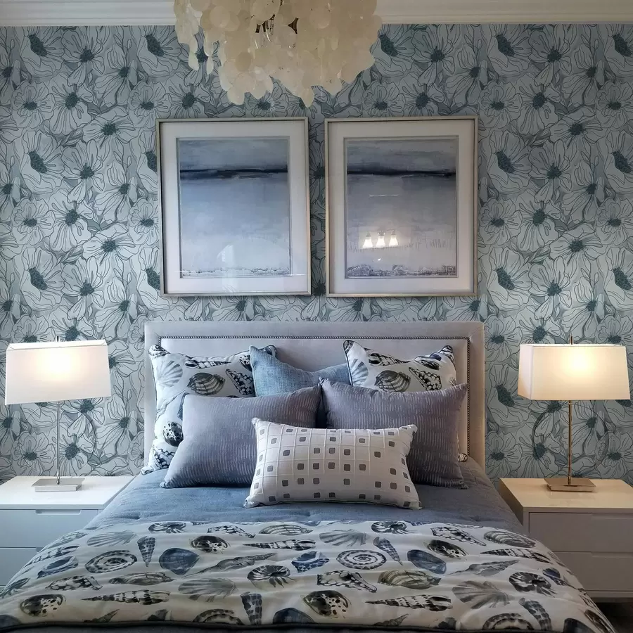 Fototapetes Lineāras puķes vēsā pelēkā un zilā krāsu gamā a00636v2