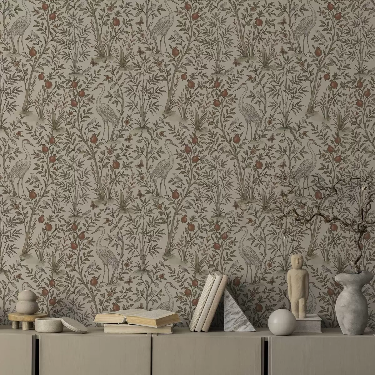 Tapetes Putni granātābolu koku vidū dabiskā vidē a00699