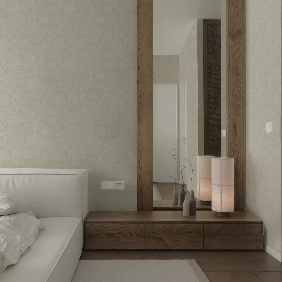 Tapetes Gaismas raksts ar ginkgo un peonijām a00700