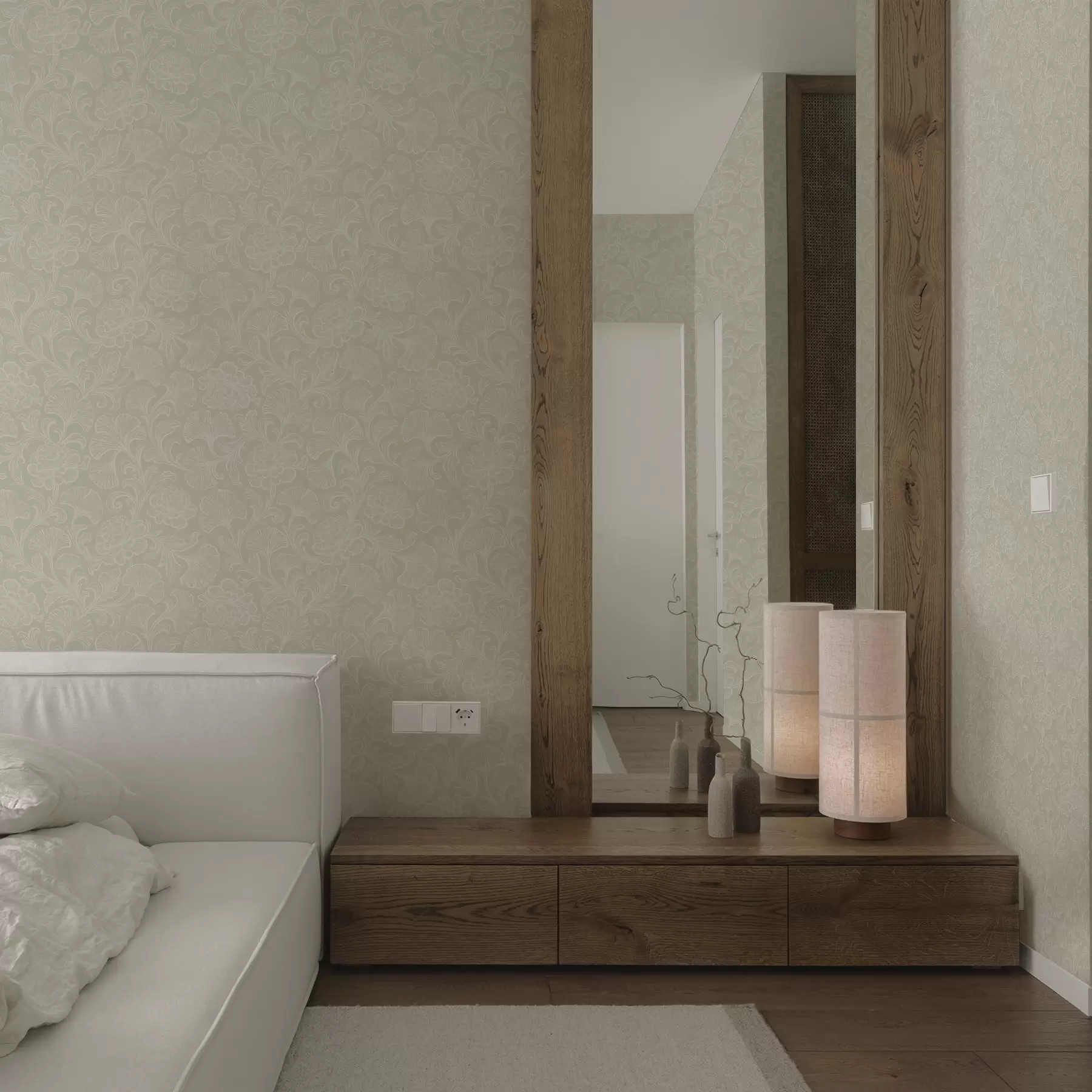 Fototapetes Gaismas raksts ar ginkgo un peonijām a00700